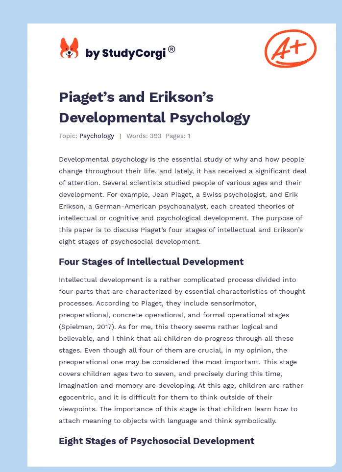 Piaget’s and Erikson’s Developmental Psychology. Page 1