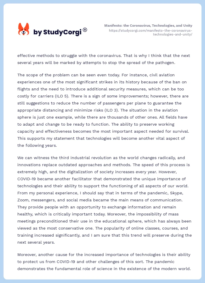 Manifesto: the Coronavirus, Technologies, and Unity. Page 2