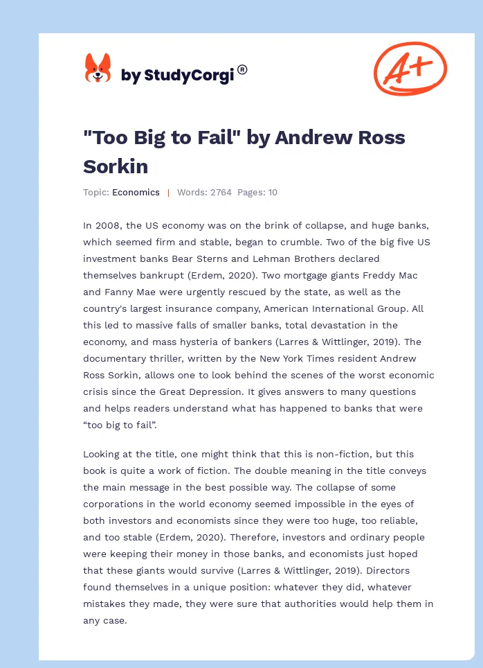 "Too Big to Fail" by Andrew Ross Sorkin. Page 1