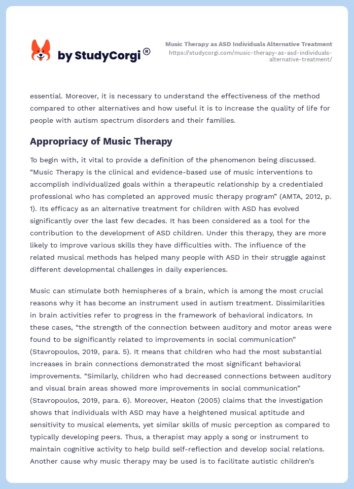 Music Therapy as ASD Individuals Alternative Treatment. Page 2