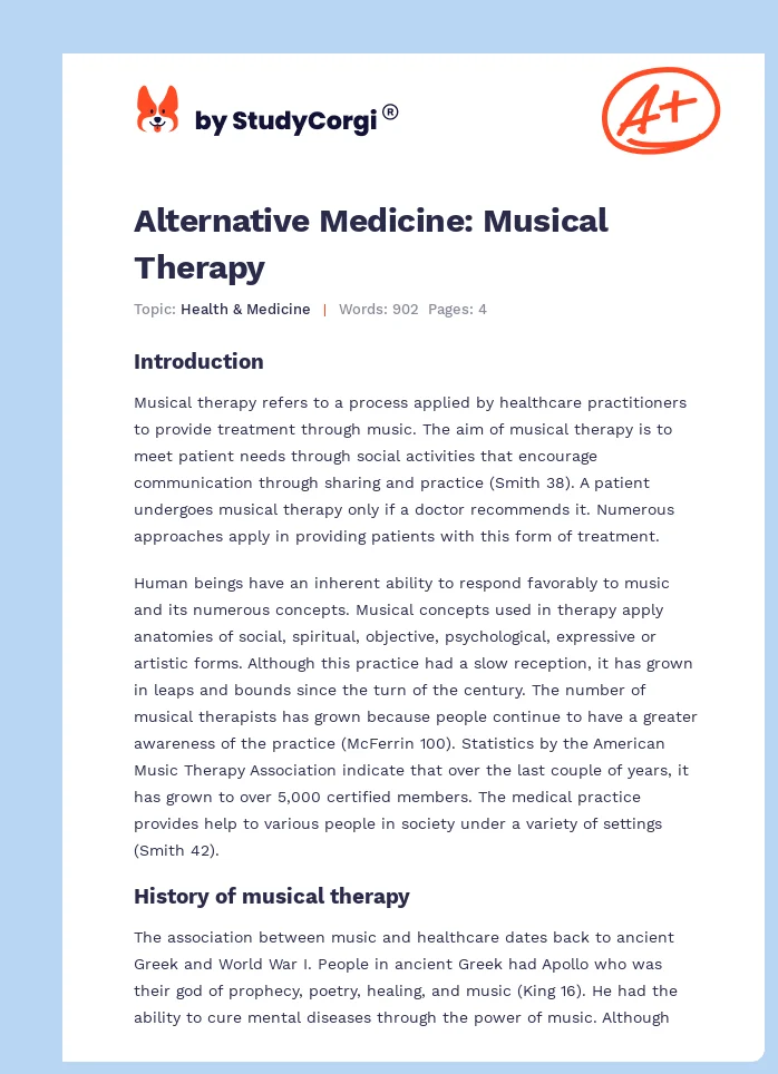 Alternative Medicine: Musical Therapy. Page 1