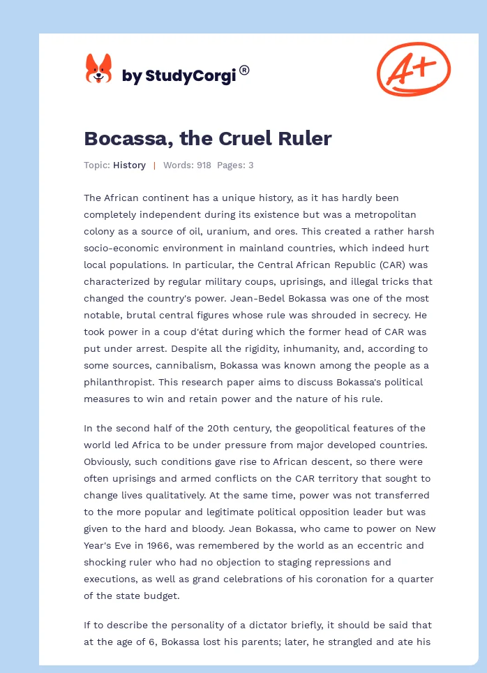 Bocassa, the Cruel Ruler. Page 1
