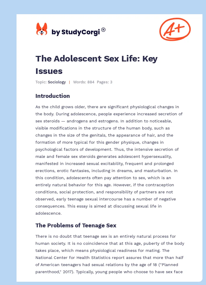 The Adolescent Sex Life: Key Issues. Page 1