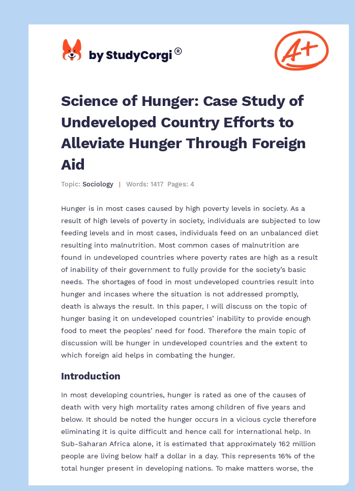 Science of Hunger: Case Study of Undeveloped Country Efforts to Alleviate Hunger Through Foreign Aid. Page 1