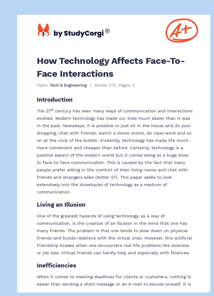 How Technology Affects Face-To-Face Interactions. Page 1