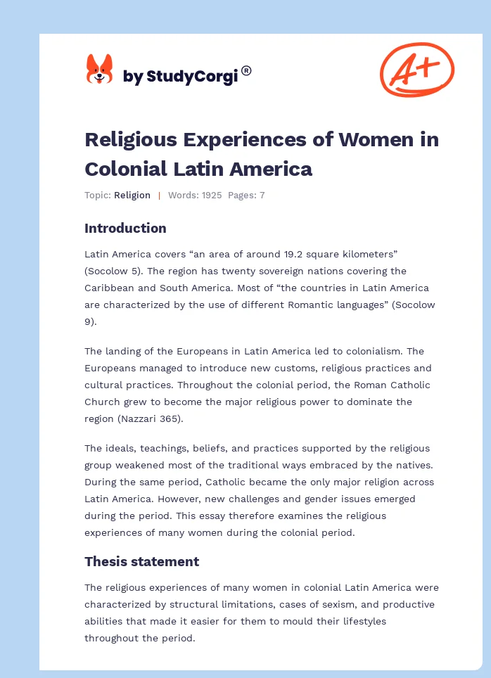 Religious Experiences of Women in Colonial Latin America. Page 1