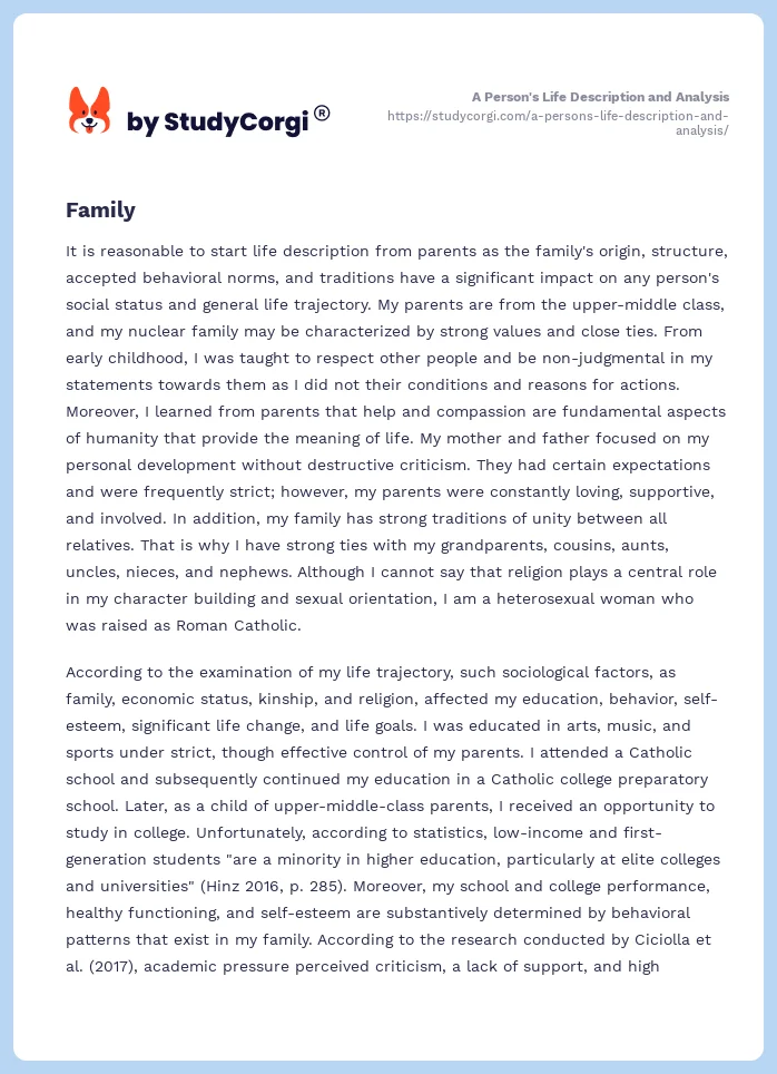 A Person's Life Description and Analysis. Page 2