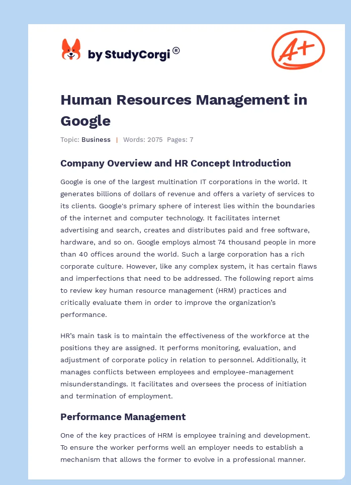 Human Resources Management in Google. Page 1