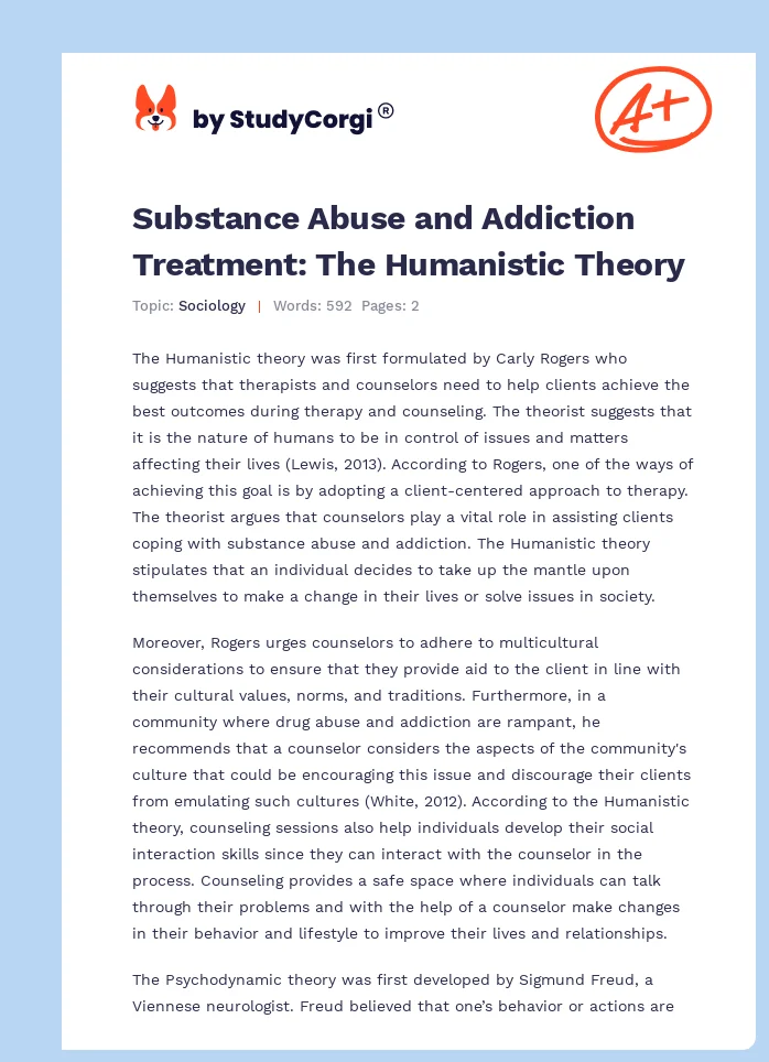 Substance Abuse and Addiction Treatment: The Humanistic Theory. Page 1
