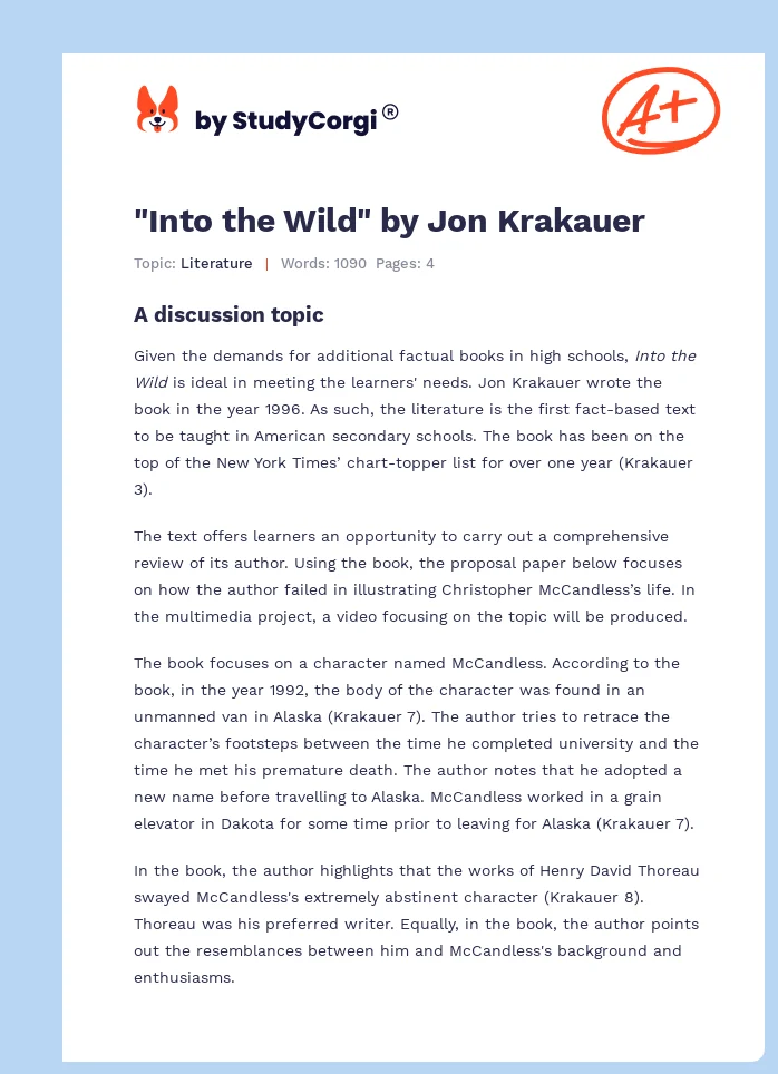 "Into the Wild" by Jon Krakauer. Page 1