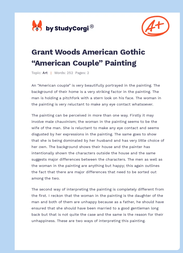 Grant Woods American Gothic “American Couple” Painting. Page 1