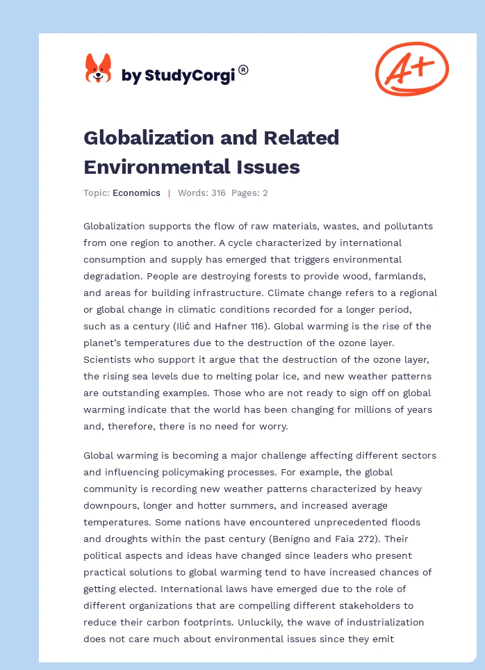 Globalization and Related Environmental Issues. Page 1