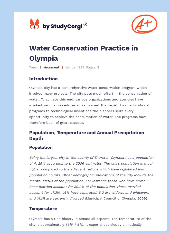 Water Conservation Practice in Olympia. Page 1