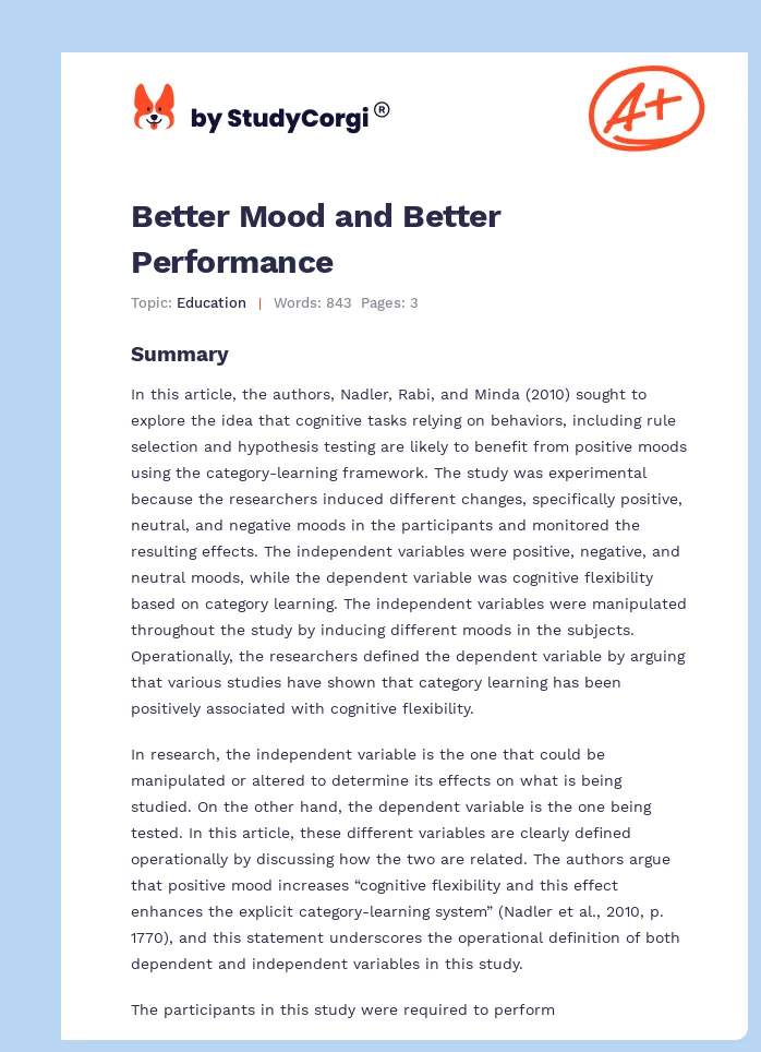 Better Mood and Better Performance. Page 1