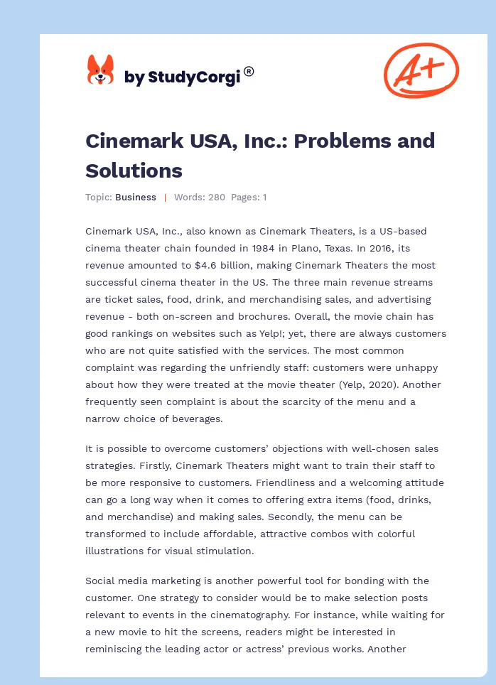 Cinemark USA, Inc.: Problems and Solutions. Page 1