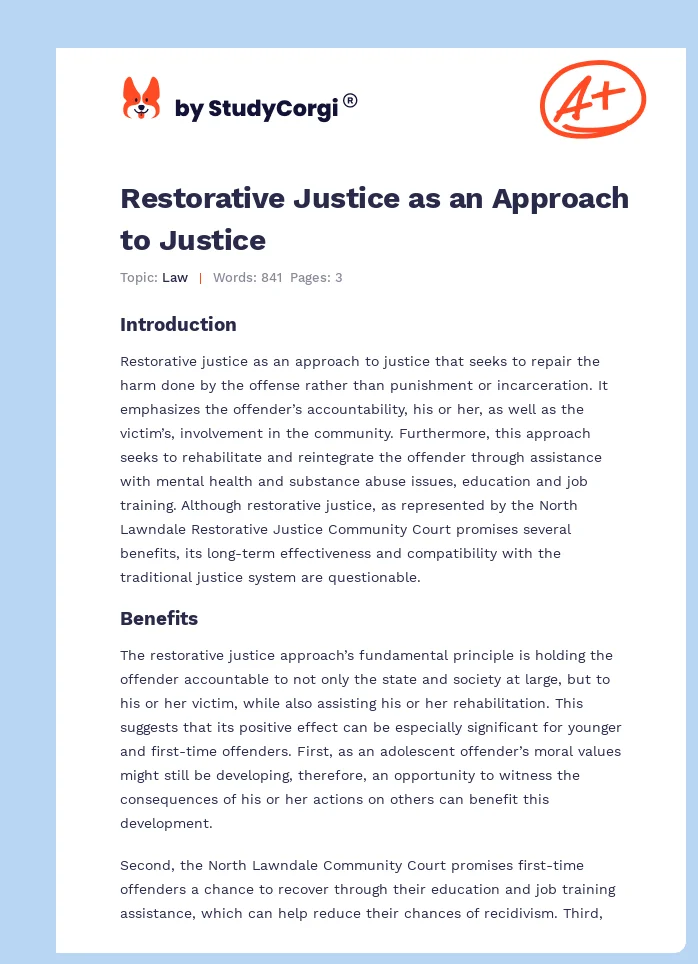 Restorative Justice as an Approach to Justice. Page 1