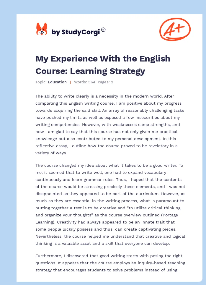 My Experience With the English Course: Learning Strategy. Page 1