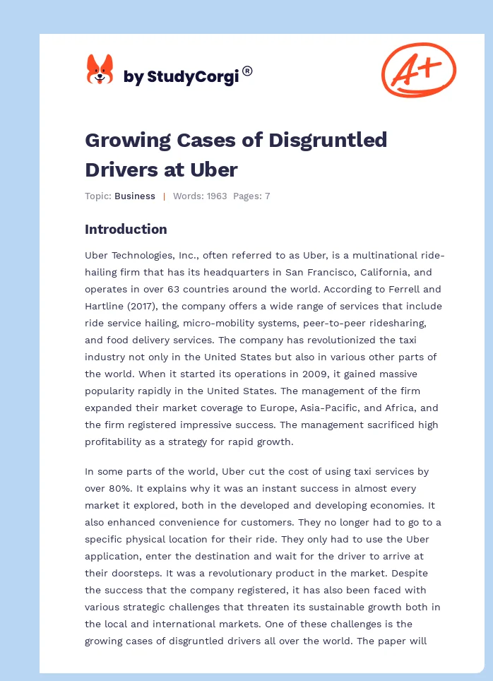 Growing Cases of Disgruntled Drivers at Uber. Page 1