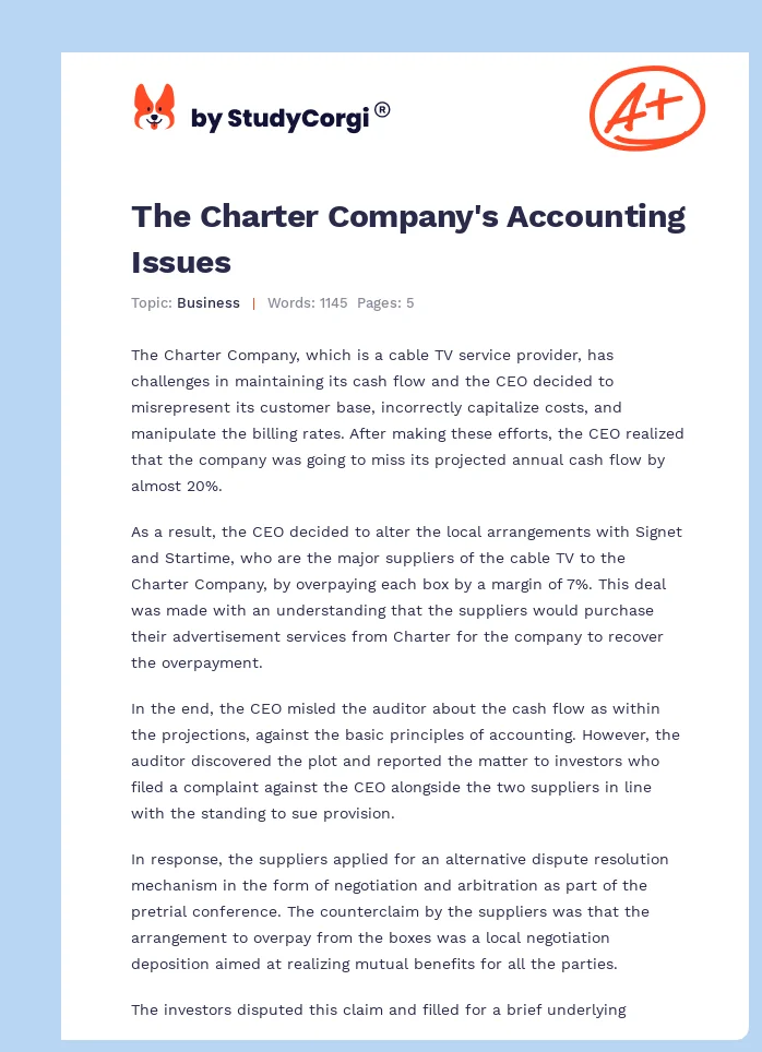The Charter Company's Accounting Issues. Page 1