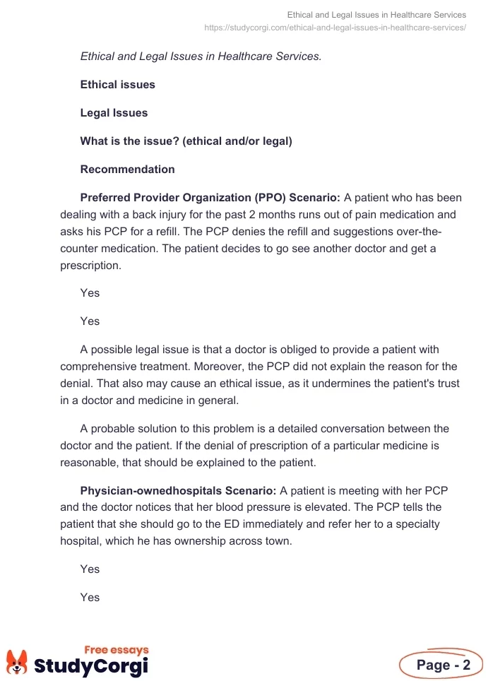 Ethical and Legal Issues in Healthcare Services. Page 2