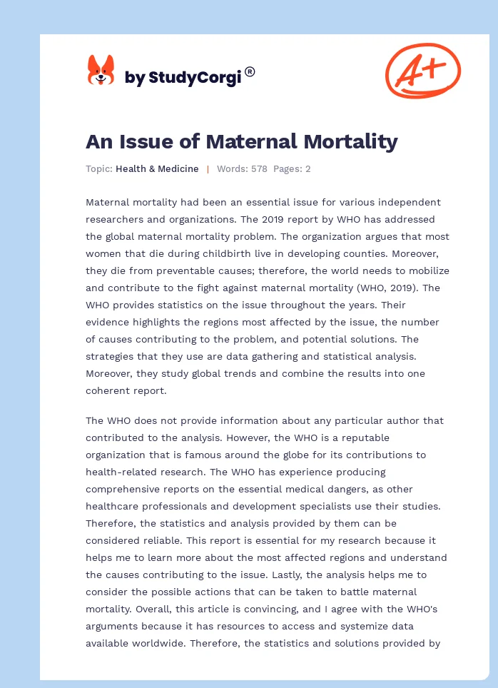 An Issue of Maternal Mortality. Page 1