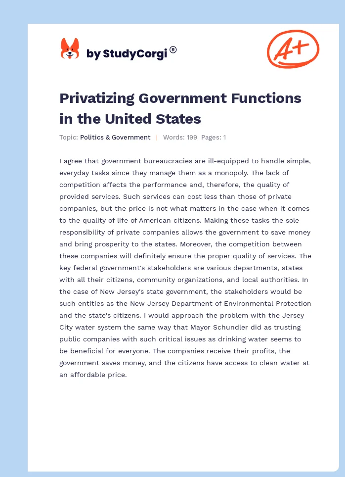 Privatizing Government Functions in the United States. Page 1