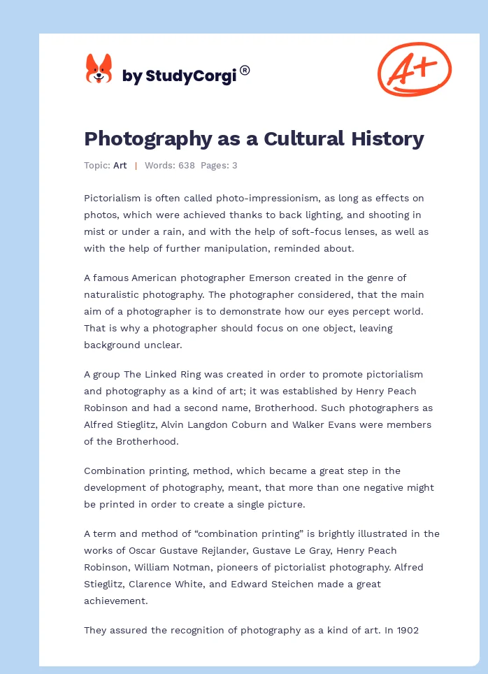 Photography as a Cultural History. Page 1