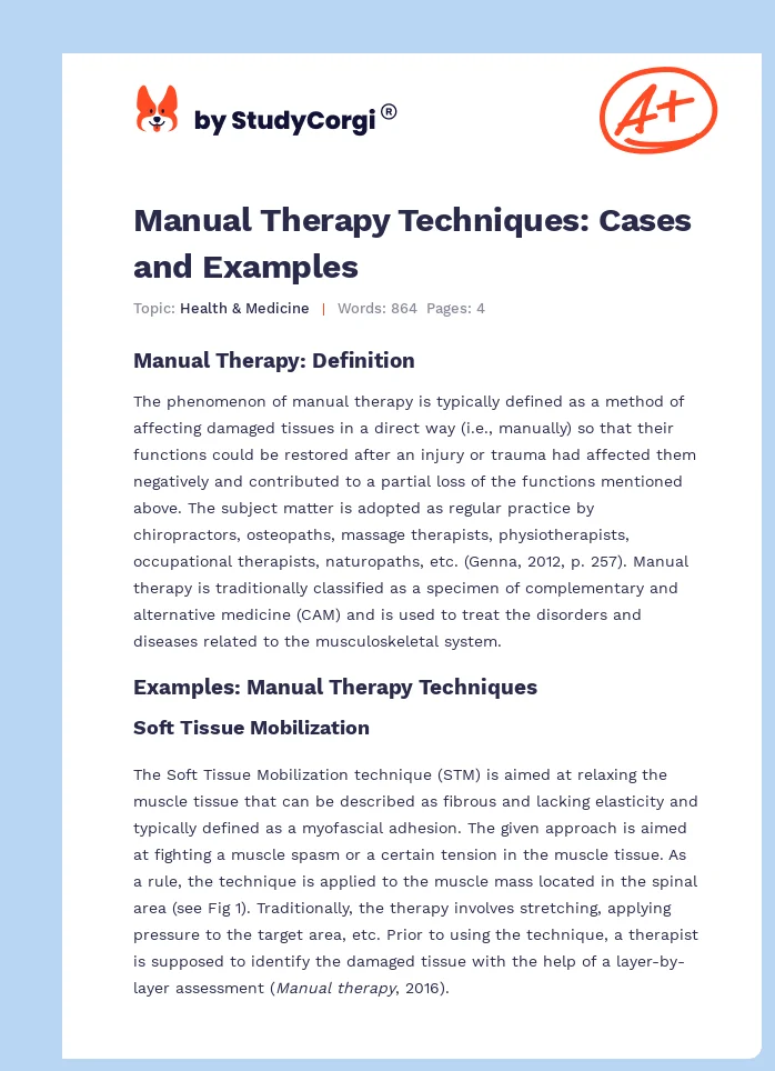 Manual Therapy Techniques: Cases and Examples. Page 1