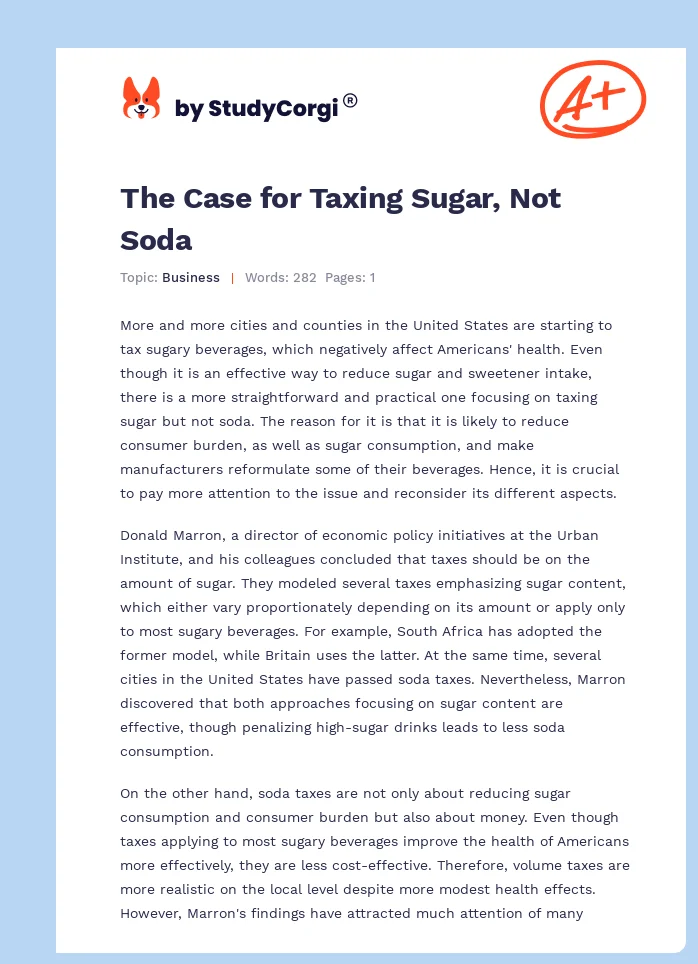The Case for Taxing Sugar, Not Soda. Page 1