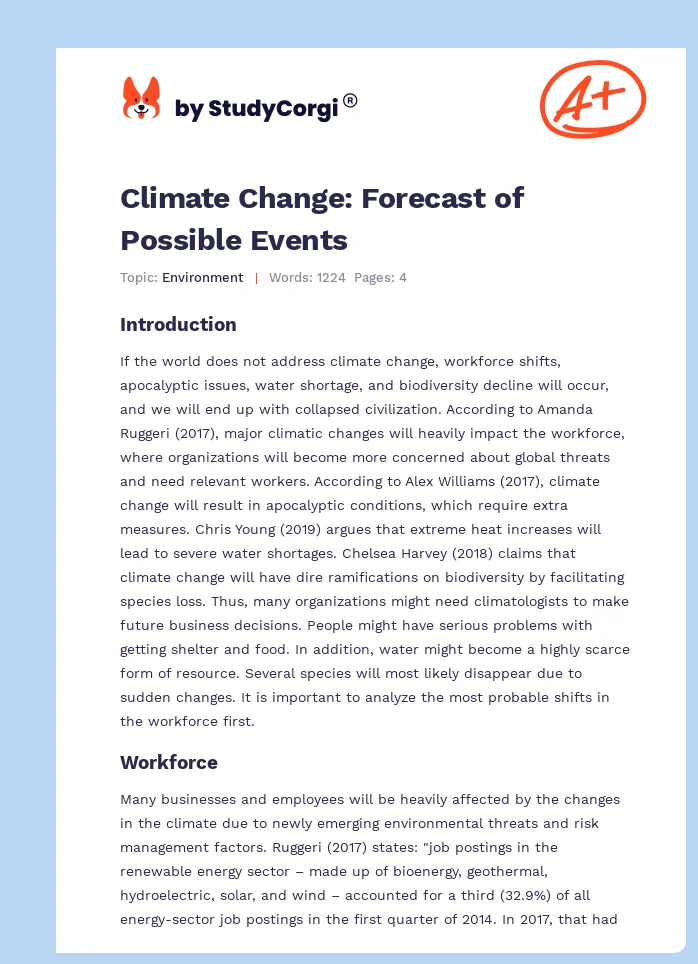 Climate Change: Forecast of Possible Events. Page 1