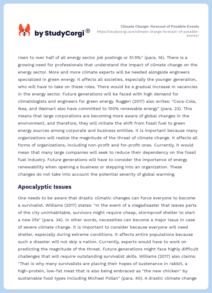 Climate Change: Forecast of Possible Events. Page 2