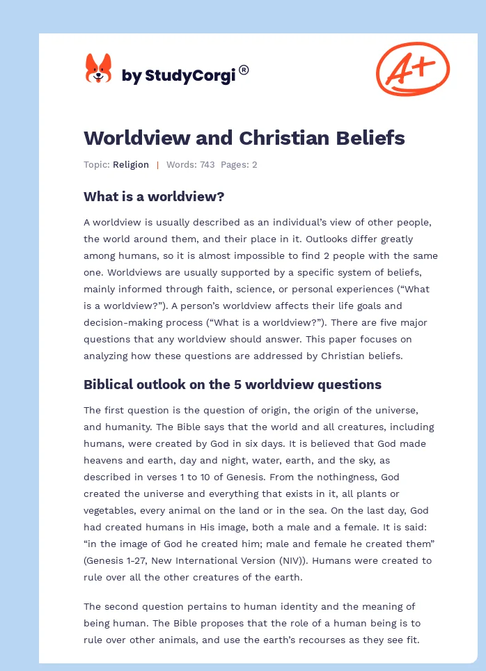 Worldview and Christian Beliefs. Page 1