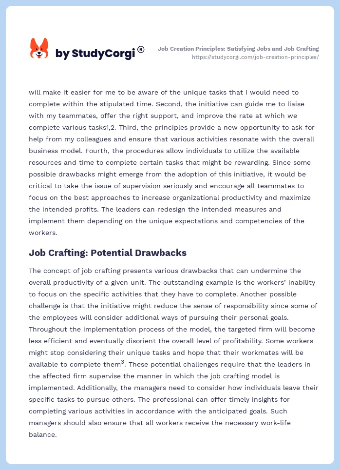 Job Creation Principles: Satisfying Jobs and Job Crafting. Page 2