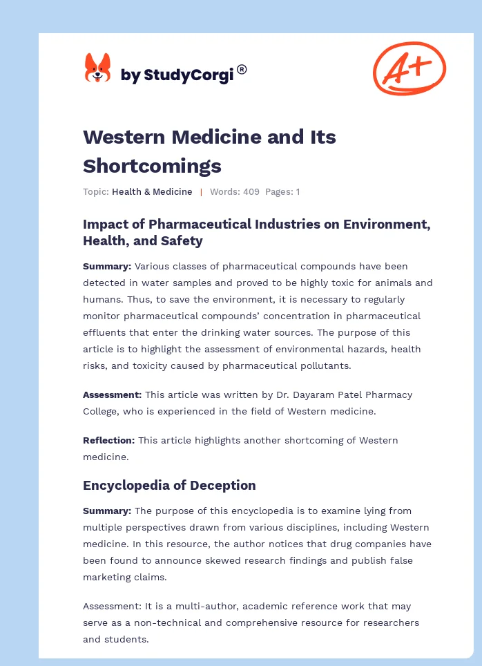 Western Medicine and Its Shortcomings. Page 1
