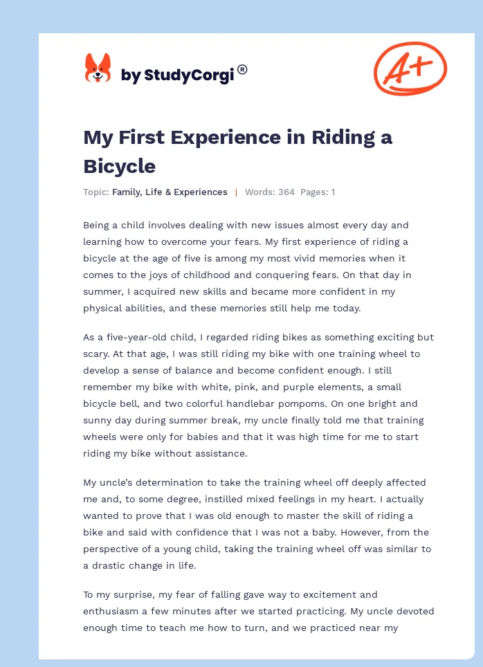 my first bicycle ride essay for class 2