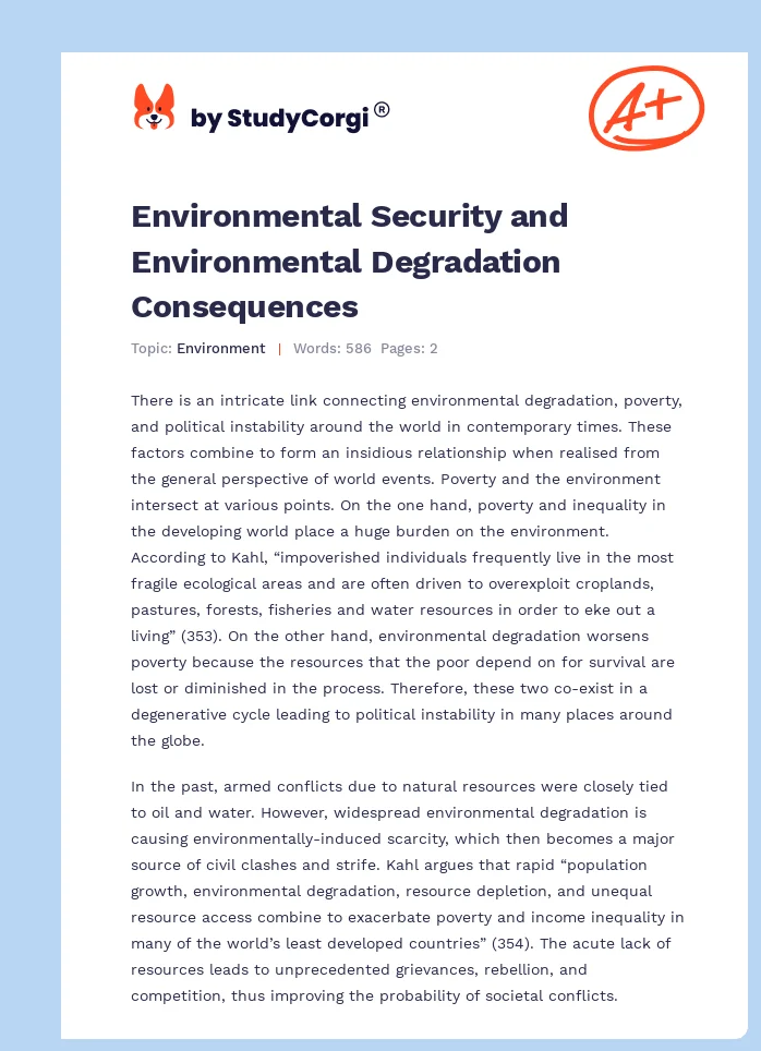 Environmental Security and Environmental Degradation Consequences. Page 1