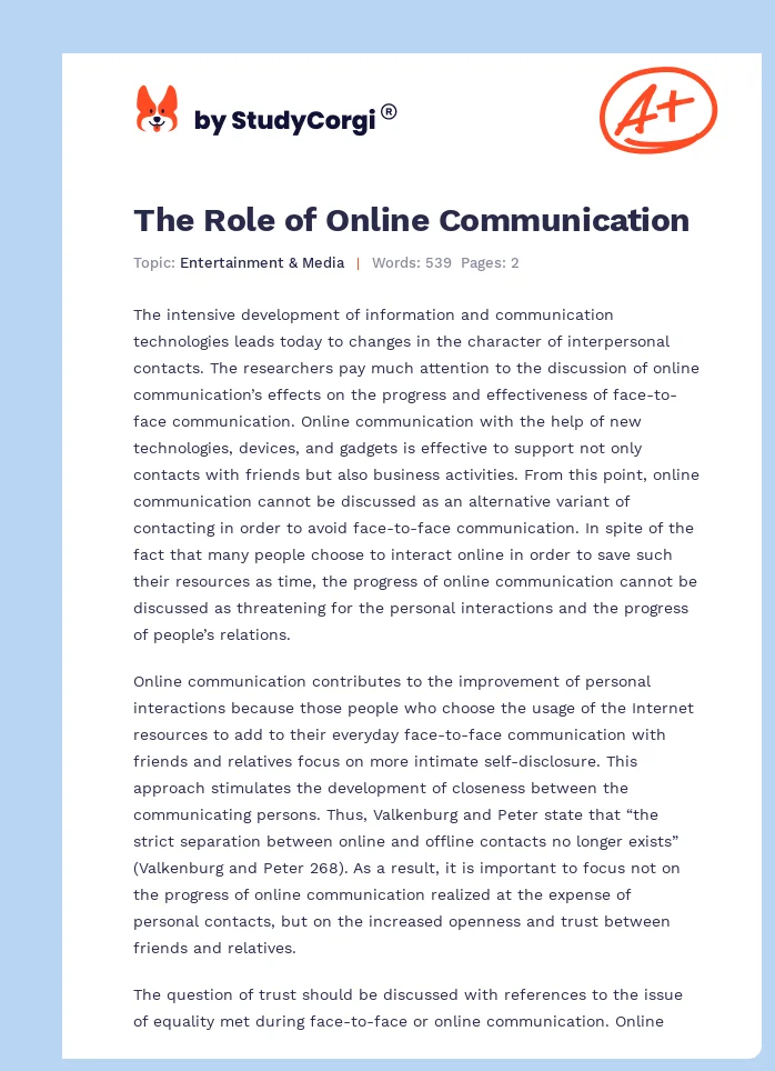 The Role of Online Communication. Page 1