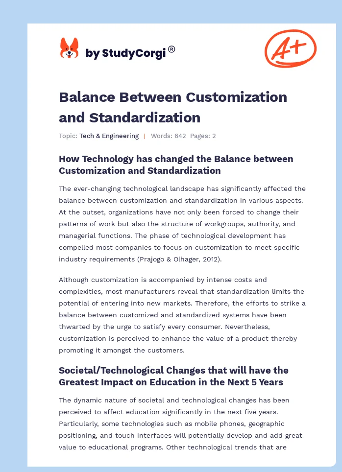 Balance Between Customization and Standardization. Page 1