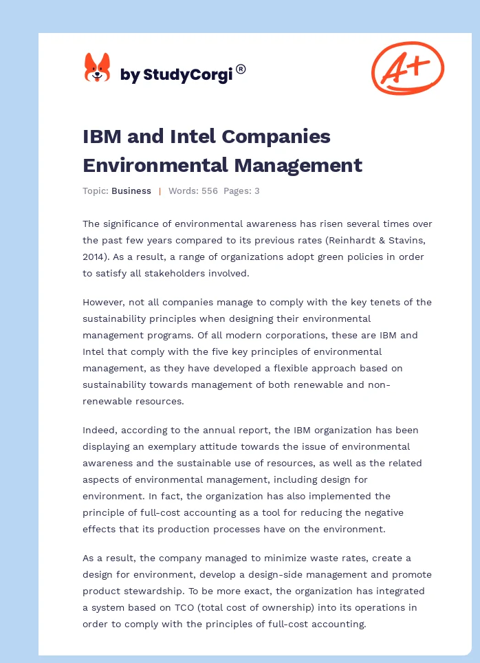 IBM and Intel Companies Environmental Management. Page 1