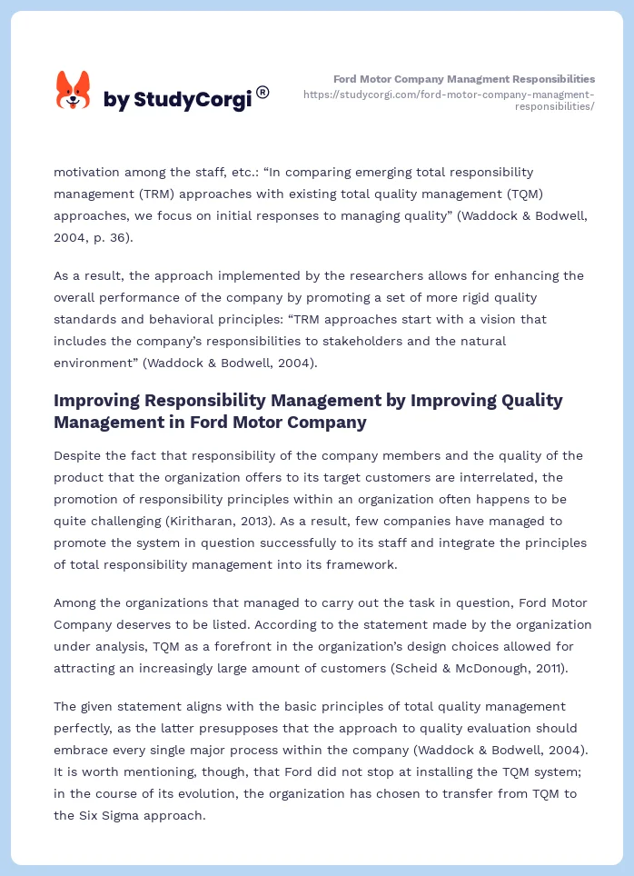 Ford Motor Company Managment Responsibilities. Page 2
