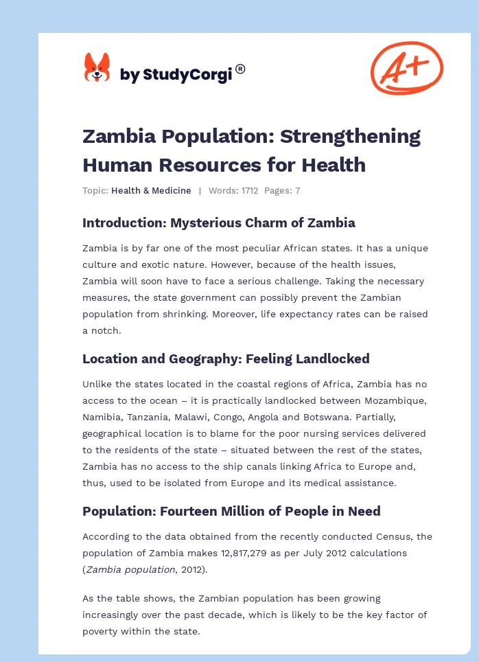 Zambia Population: Strengthening Human Resources for Health. Page 1