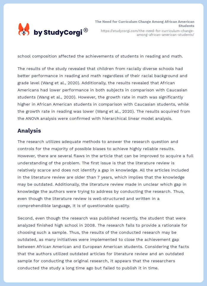 The Need for Curriculum Change Among African American Students. Page 2