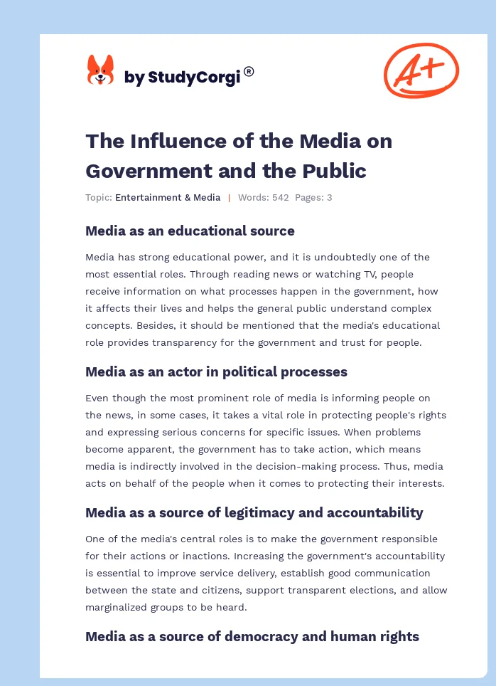 The Influence of the Media on Government and the Public. Page 1