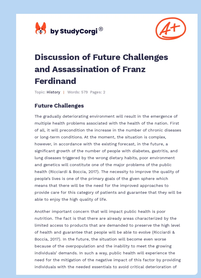 Discussion of Future Challenges and Assassination of Franz Ferdinand. Page 1