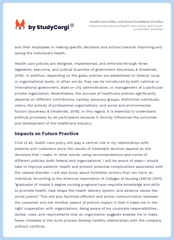 Health Care Policy and Nurse Practitioner Practice. Page 2