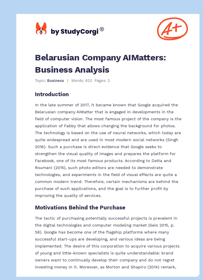 Belarusian Company AIMatters: Business Analysis. Page 1