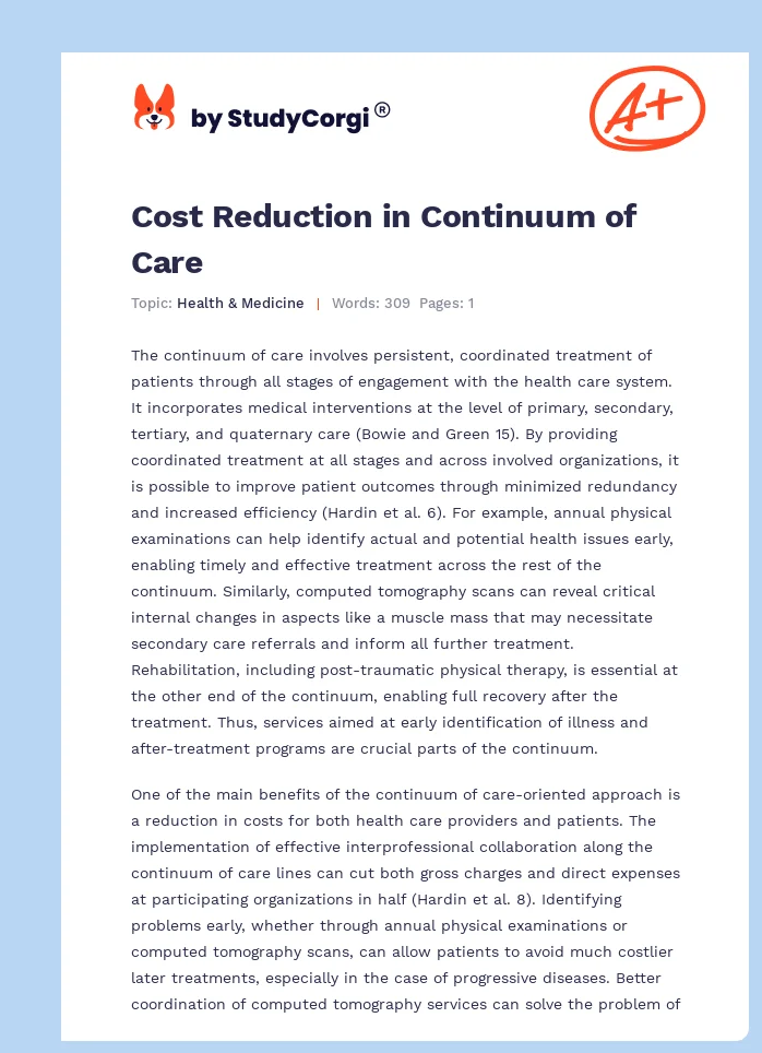 Cost Reduction in Continuum of Care. Page 1