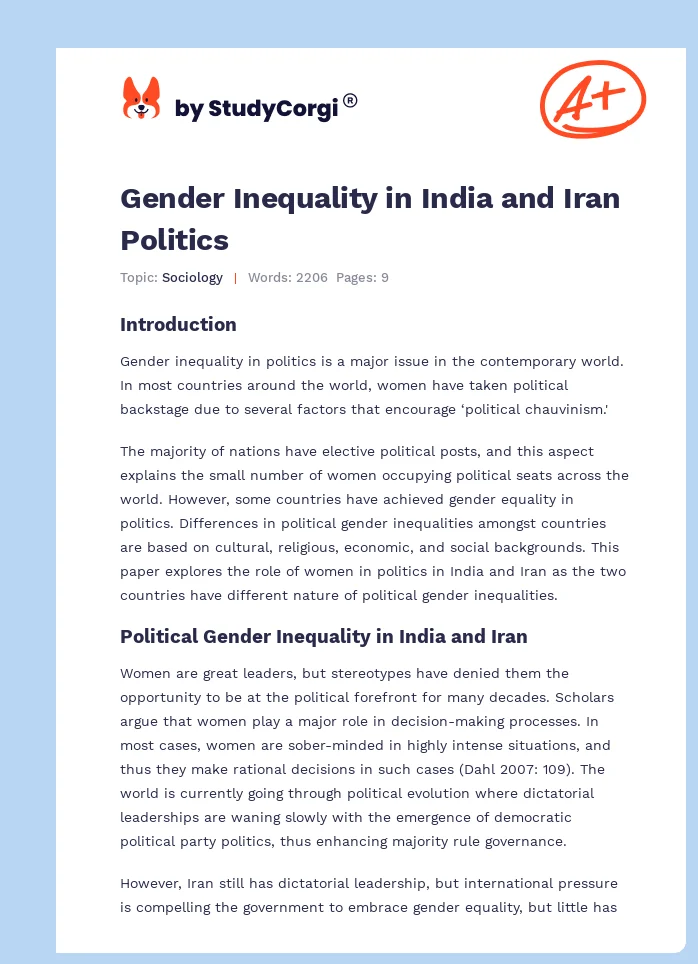 Gender Inequality in India and Iran Politics. Page 1