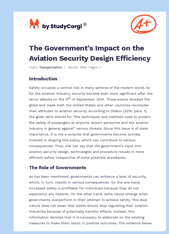 The Government’s Impact on the Aviation Security Design Efficiency. Page 1