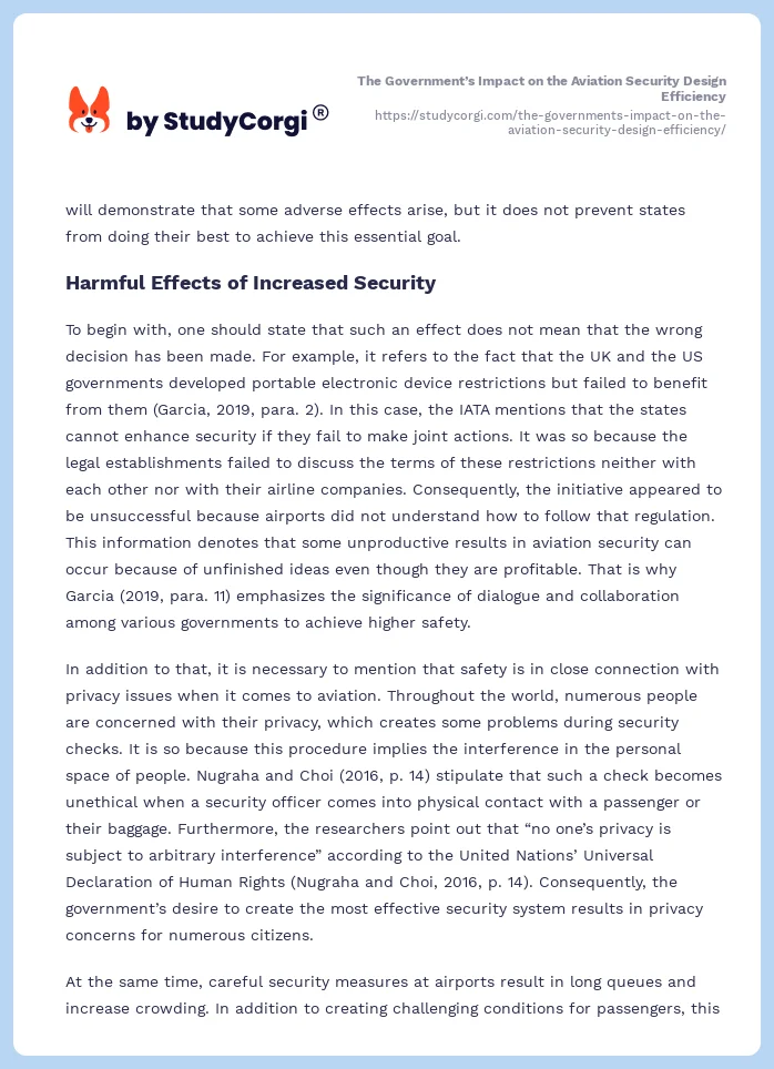 The Government’s Impact on the Aviation Security Design Efficiency. Page 2